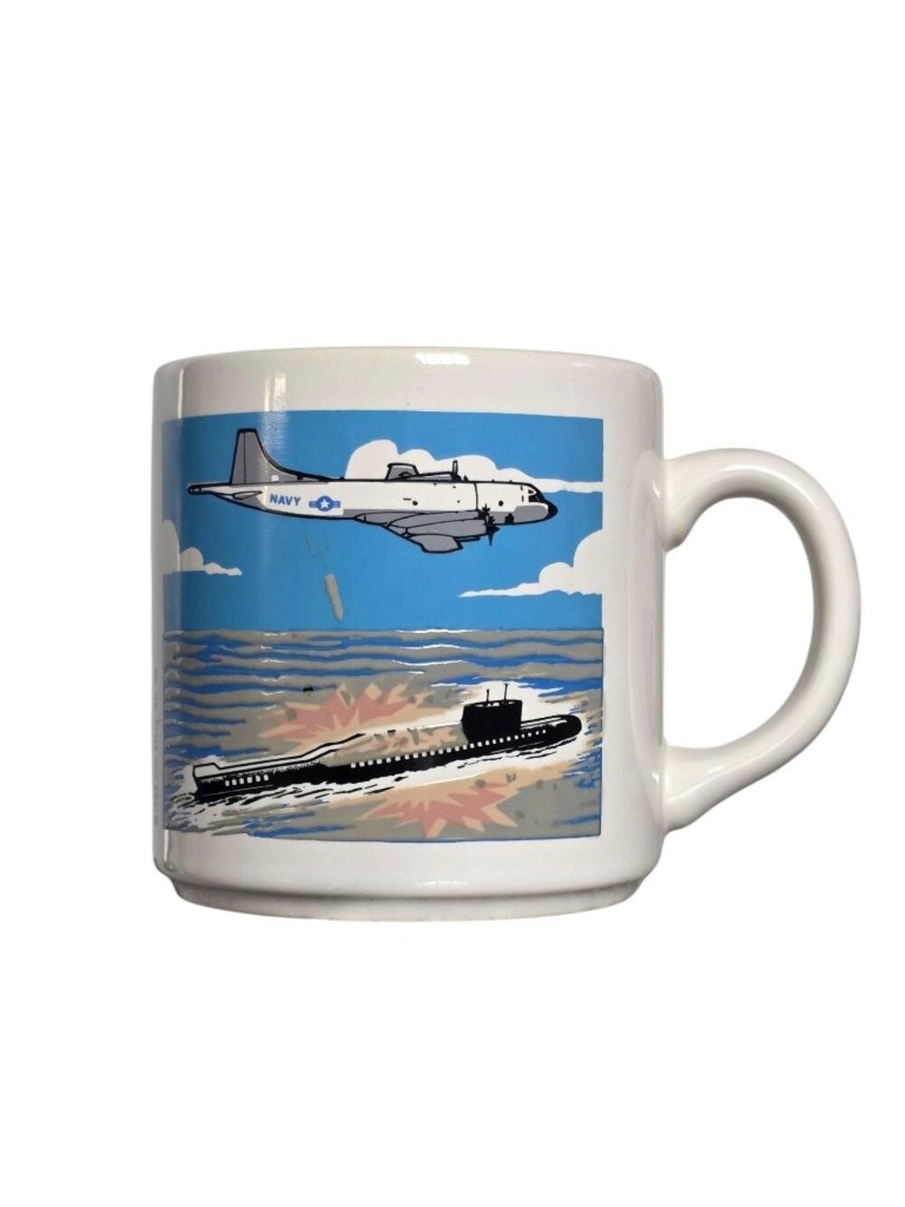 Vtg US Navy P-3C Orion Coffee Plane Mug Military Art